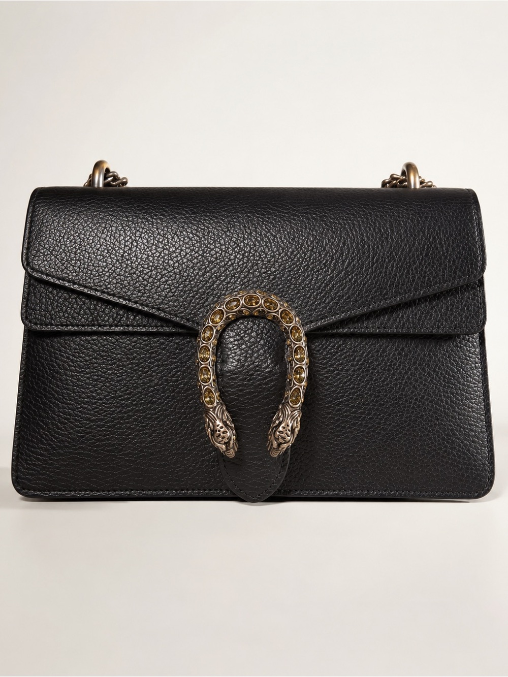Gucci Dionysus Small Black Leather Crystal Tiger Head Shoulder Bag